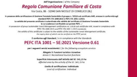 Regola Costa Earns First PEFC Ecosystem Services Certification For Tourism In Veneto