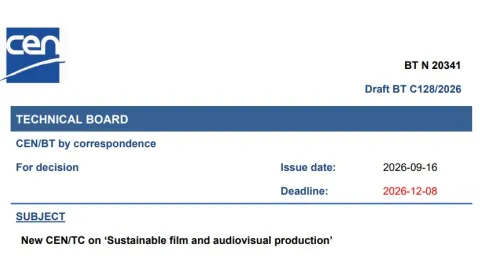 AFNOR Proposes New CEN Committee on Sustainable Film and Audiovisual Production