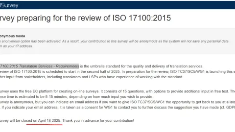 Survey Launched Ahead of Review of ISO 17100 Translation Standard