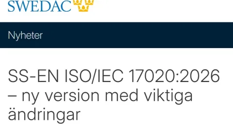 Swedac Sets ISO/IEC 17020:2026 Transition Timeline Through March 2029