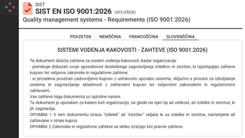 Slovenian Translation of ISO 9001:2026 Now Available