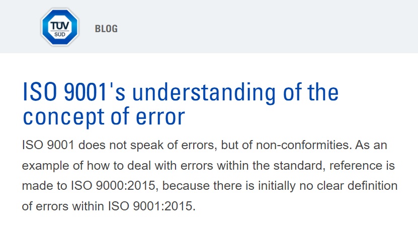 Concept of "Error" in ISO 9001, Explained